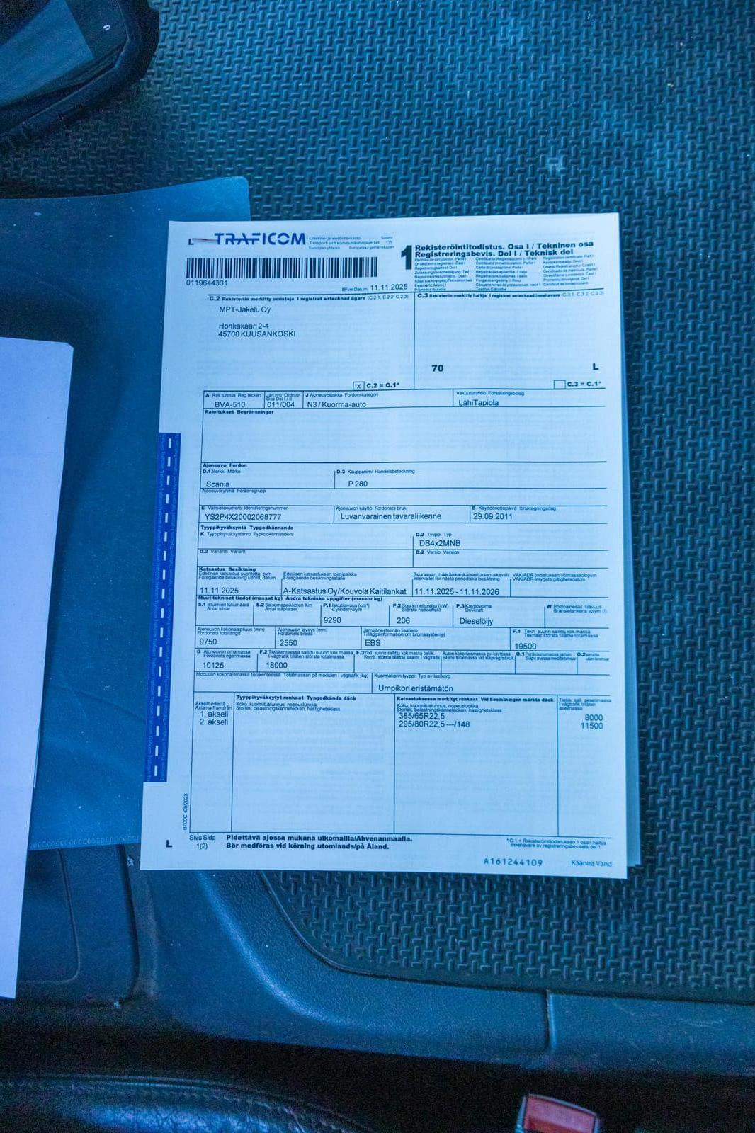 Scania P280 jakari (BVA-510).MPT-Jakelu Oy konkurssipesä (2680888-4)
