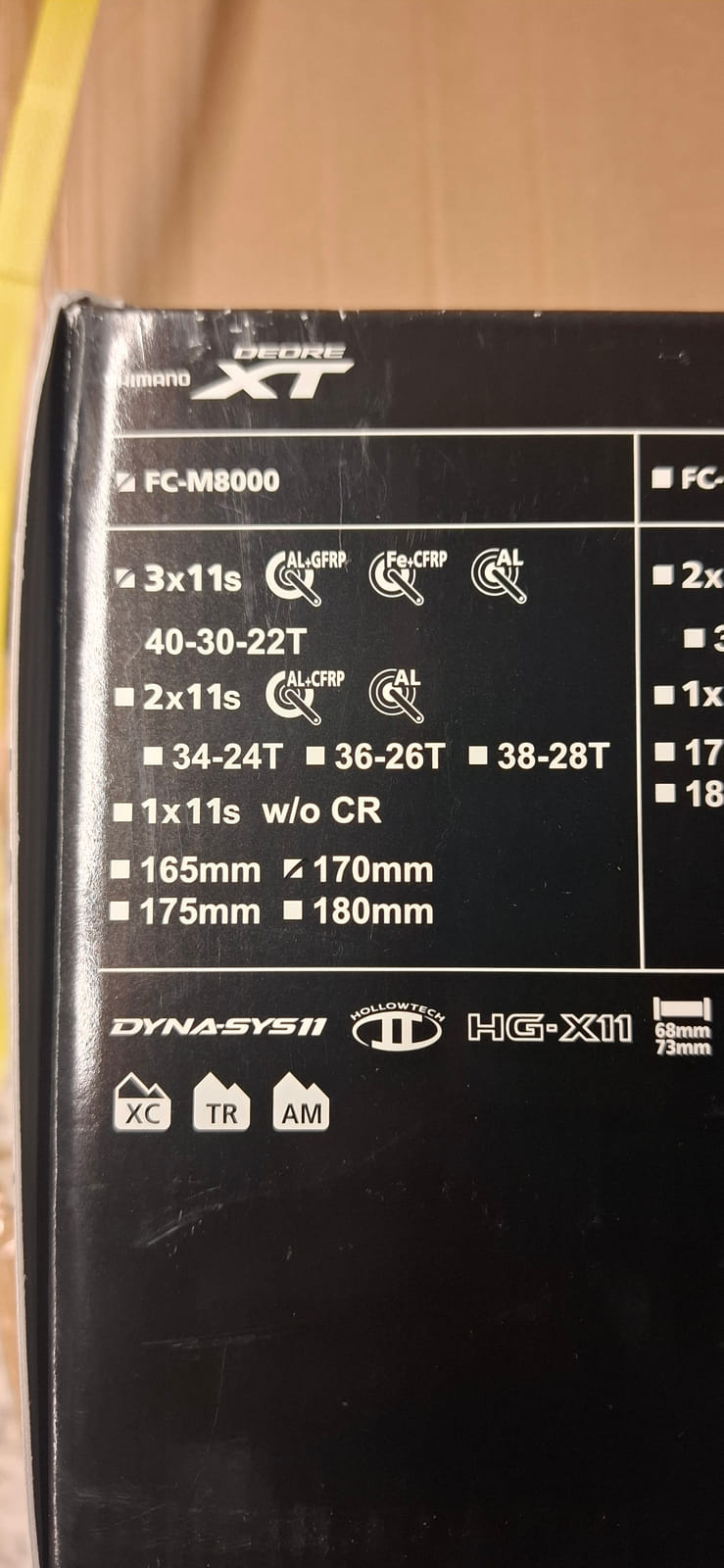 konkurssihuutokaupassa Shimano Deore XT FC-M8000 -kampisarjoja. Esa T Tiainen Oy (2820807-3) konkurssipesä