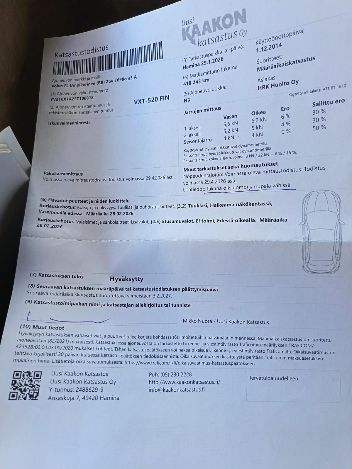 Volvo FL huoltoauto – raskaan kaluston korjausauto(VXT-520). KoHu-Works Oy (3127463-7) konkurssipesä